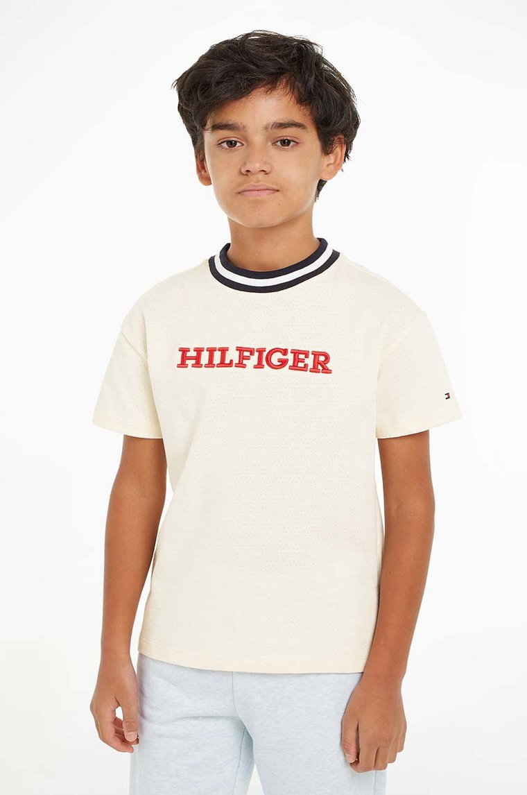 Tommy Hilfiger t-shirt dziecięcy kolor beżowy z nadrukiem