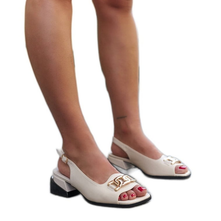 Lakierowane sandały na klocku ze skórzana wkładką Nathi beżowy
