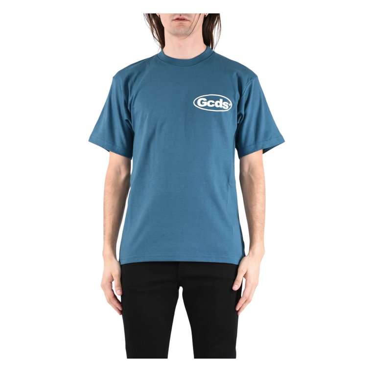 Niebieski T-shirt z nadrukiem logo z bawełny Gcds