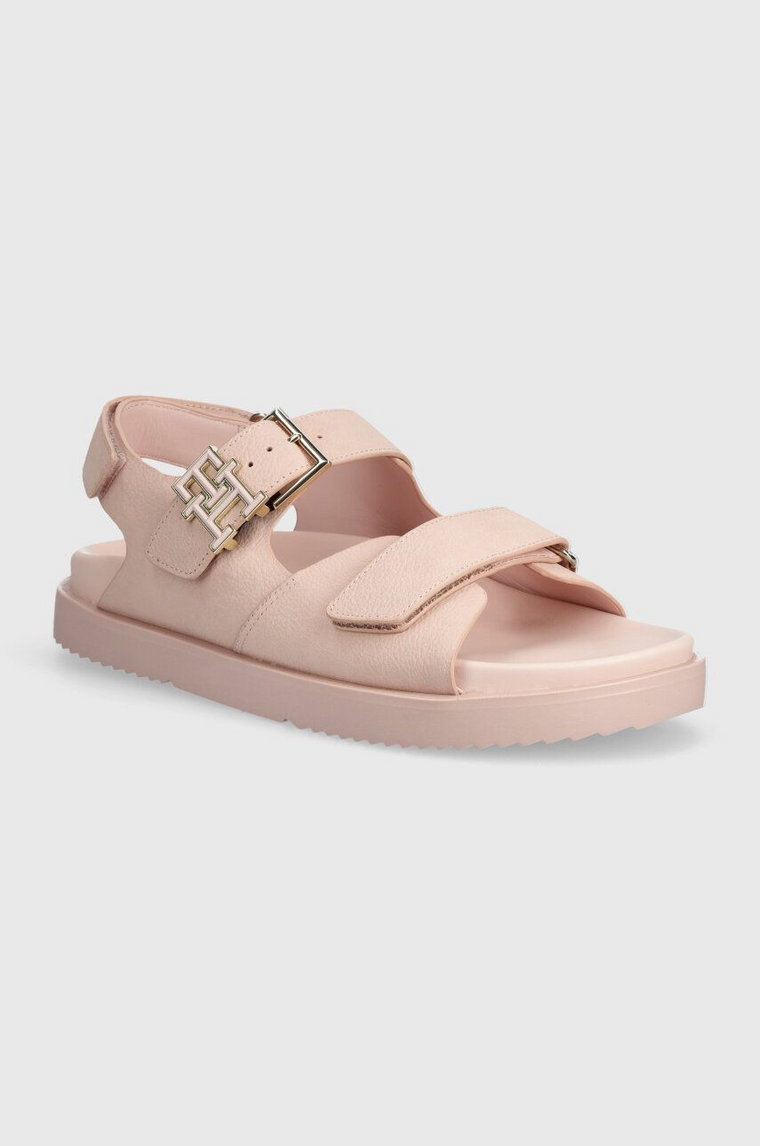 Tommy Hilfiger sandały nubukowe TH HARDWARE NUBUCK SPORTY SANDAL kolor różowy FW0FW08038