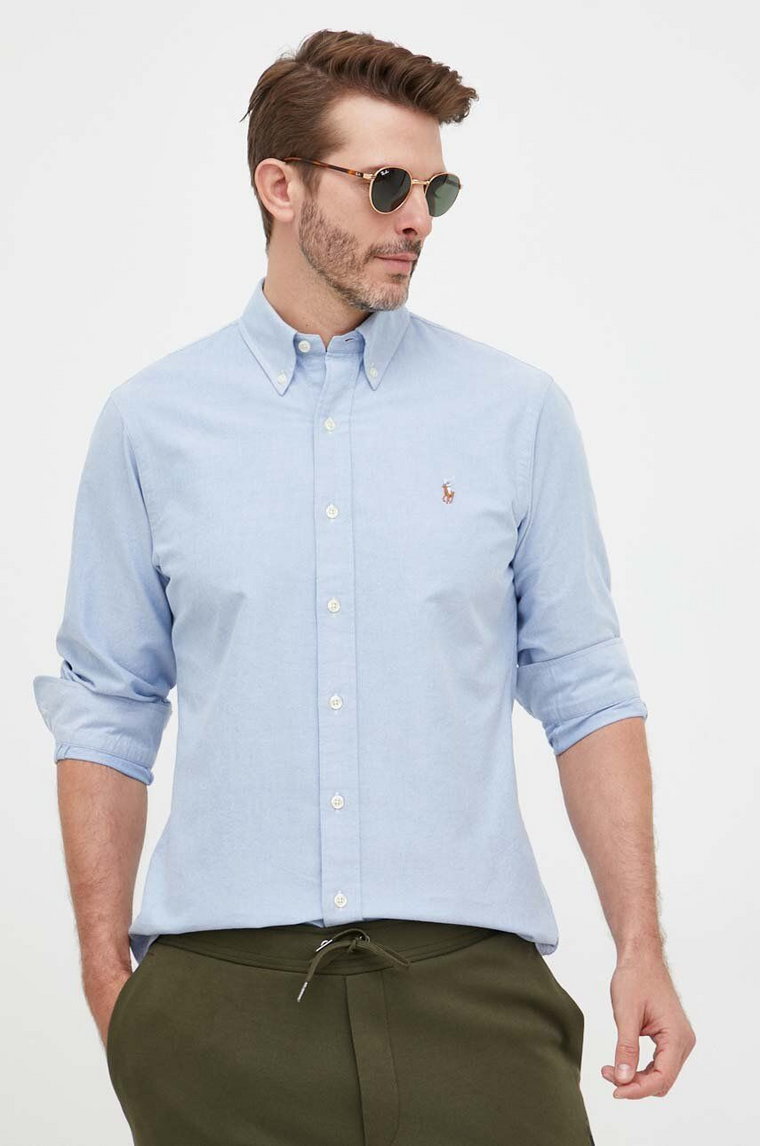 Polo Ralph Lauren koszula bawełniana męska kolor niebieski regular z kołnierzykiem button-down