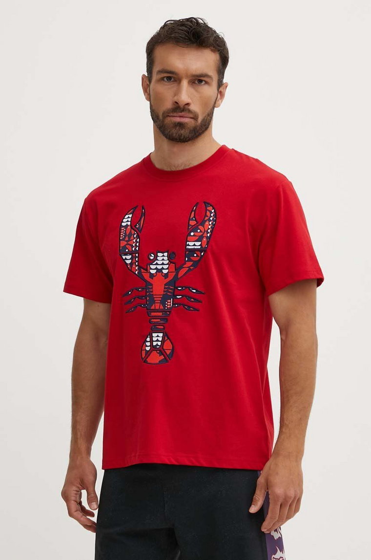 Vilebrequin t-shirt bawełniany TARECK męski kolor czerwony z aplikacją TRKAP331