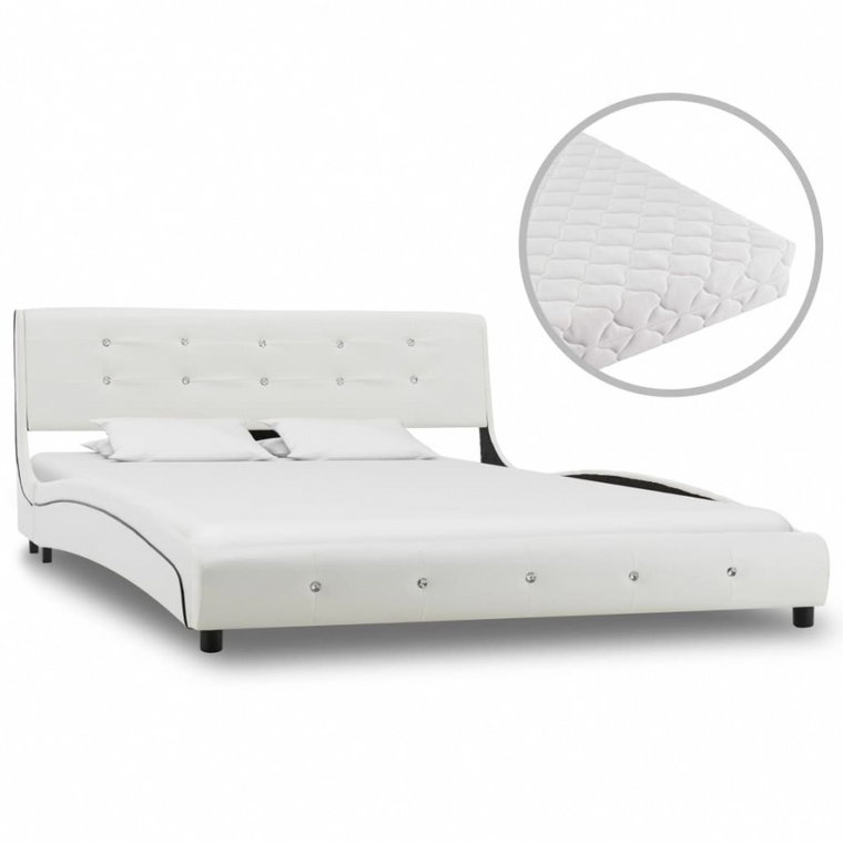 Łóżko z materacem, białe, sztuczna skóra, 140 x 200 cm kod: V-277571