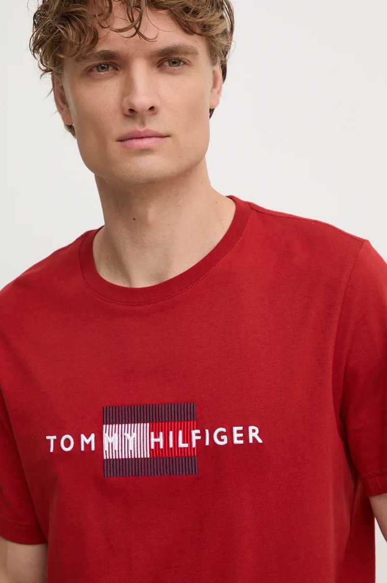 Tommy Hilfiger t-shirt bawełniany męski kolor czerwony z aplikacją MW0MW36455