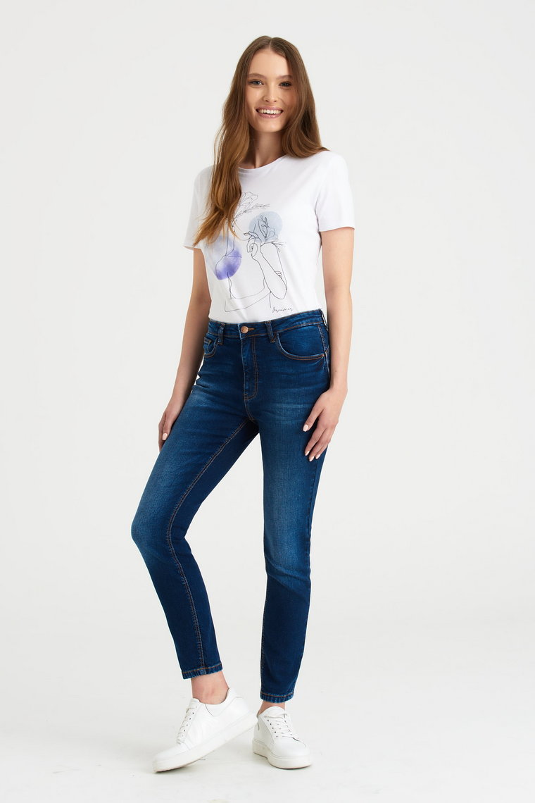 Ciemnogranatowe spodnie jeansowe, model skinny push up