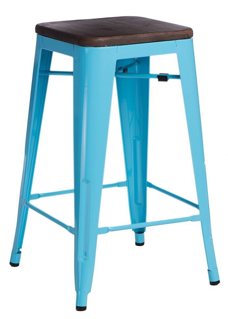 Stołek barowy Metalove Wood sosna orzech : Kolor - Niebieski