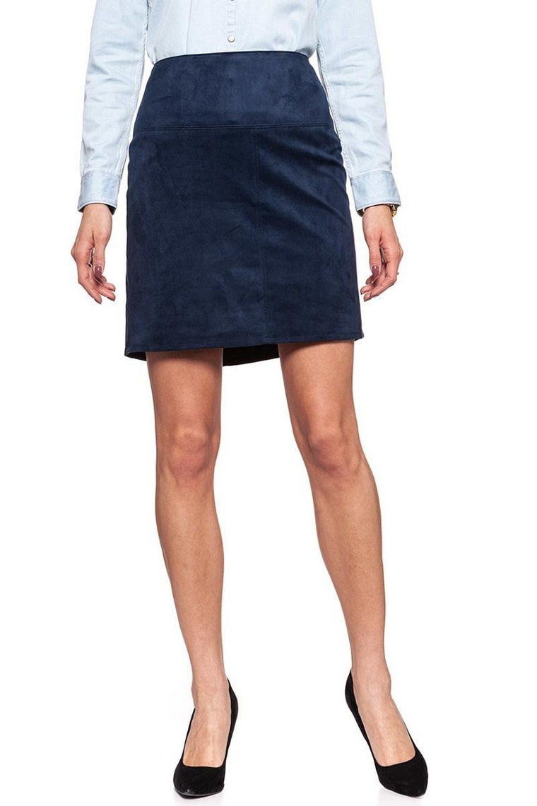 Tom Tailor, Spódniczka damska, Fake Velour Leather Skirt Deep Navy Blue, rozmiar L