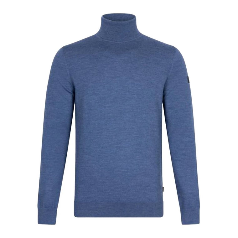 Niebieski Sweter z Wysokim Kołnierzem z Wełny Merino Cavallaro