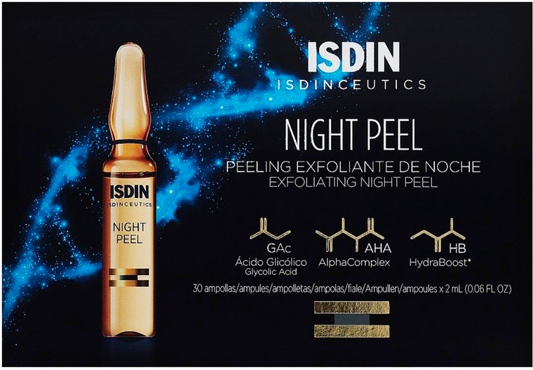 Złuszczające serum do twarzy na noc Isdin Night Peel Exfoliating Night Peeling w ampułkach 30 x 2 ml (8429420136571). Serum do twarzy