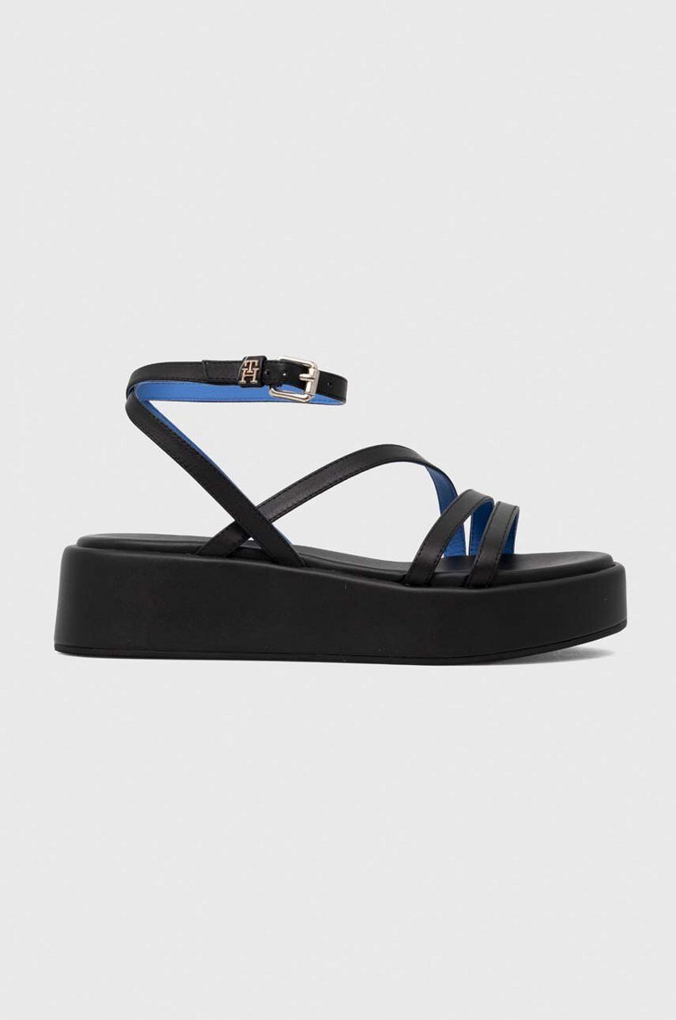 Tommy Hilfiger sandały skórzane TH STRAP PLATFORM damskie kolor czarny na platformie FW0FW07728