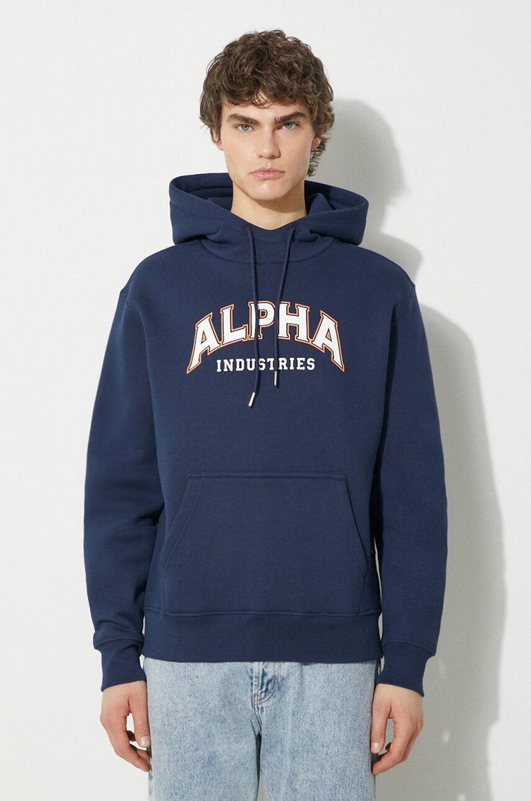 Alpha Industries bluza College Hoody męska kolor granatowy z kapturem z nadrukiem 146331