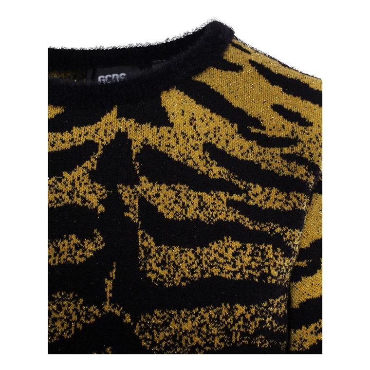Krótki sweter z żakardowym wzorem zebry i detalami z lurexu Gcds