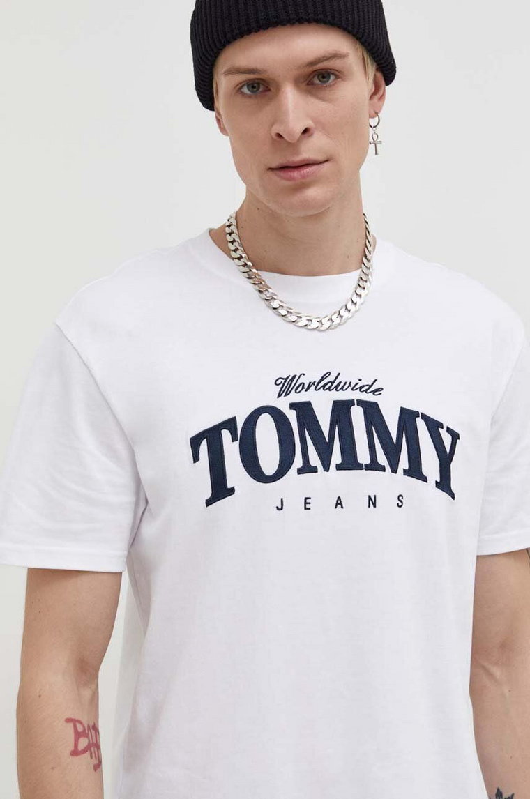 Tommy Jeans t-shirt bawełniany męski kolor biały z nadrukiem DM0DM18274