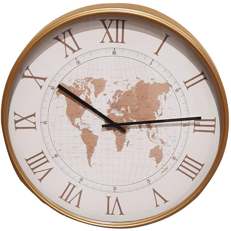Zegar ścienny metalowy, 60 cm, mapa świata, biały