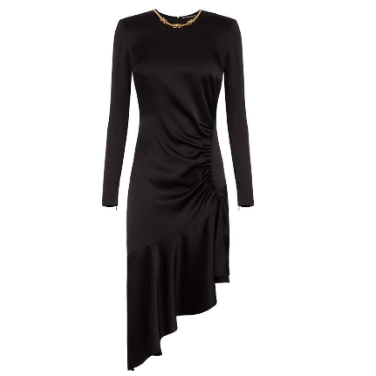 Czarna sukienka z satyny z marszczeniami i drapowaniem Elisabetta Franchi