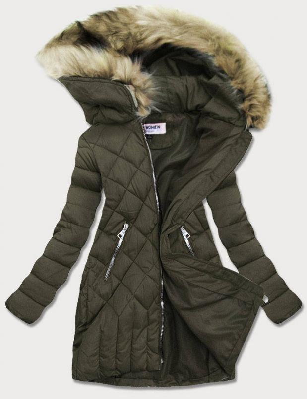 Pikowana kurtka damska zimowa khaki (lf808)