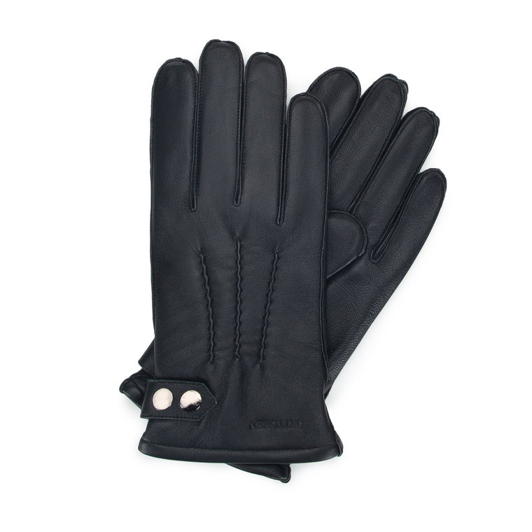 Męskie rękawiczki skórzane z ozdobnymi zatrzaskami czarne