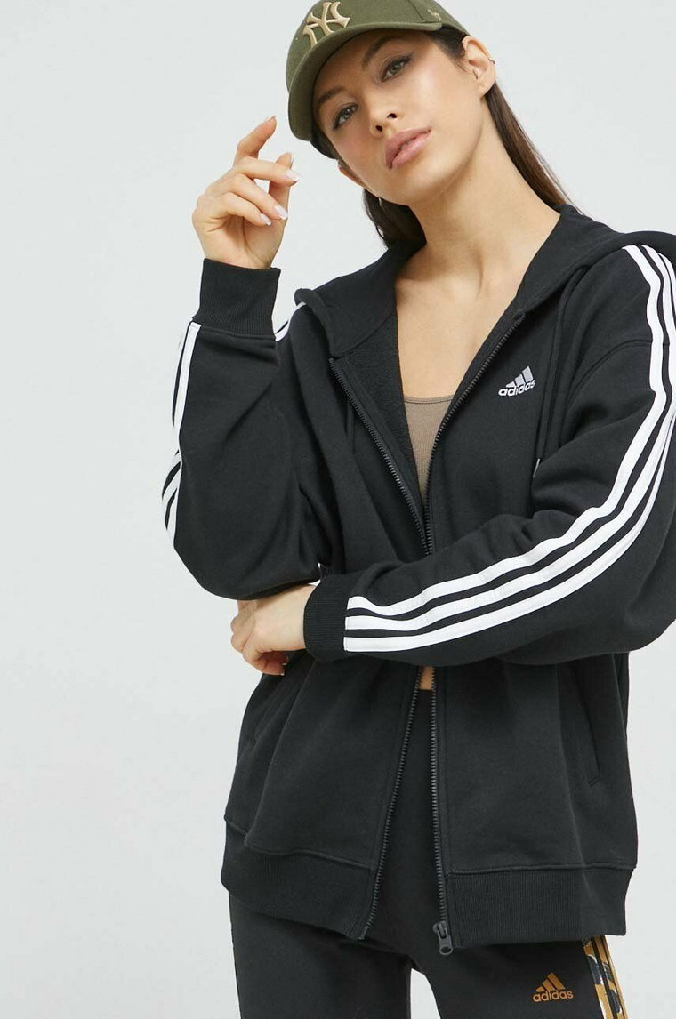 adidas bluza damska kolor czarny z kapturem z aplikacją  IC8782