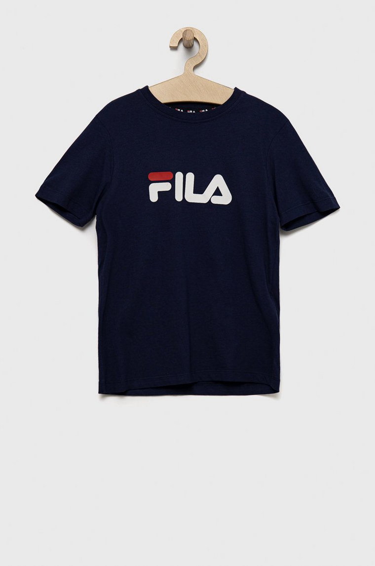 Fila t-shirt bawełniany dziecięcy kolor granatowy z nadrukiem