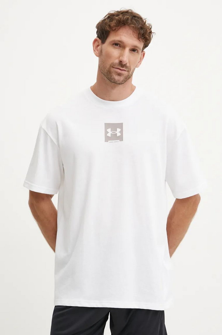 Under Armour t-shirt bawełniany HW OS BOX męski kolor biały z nadrukiem 1386803