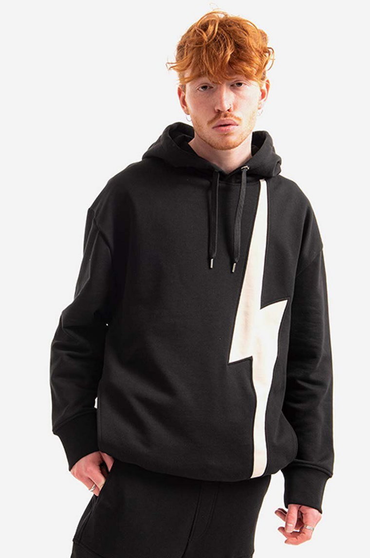 Neil Barett bluza bawełniana Easy Hooded Sweatshirt męska kolor czarny z kapturem z nadrukiem BJS059.S500C.1343-CZARNY