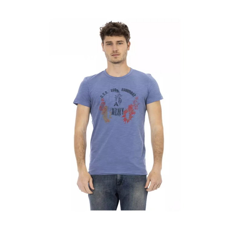 Action Blue T-Shirt z Okrągłym Dekoltem Trussardi