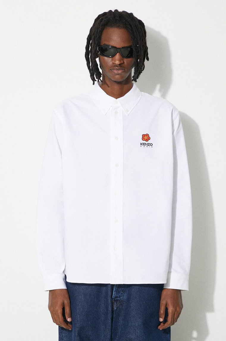 Kenzo koszula bawełniana Boke Flower Crest Casual Shirt męska kolor biały regular z kołnierzykiem button-down FD55CH4109LO.01