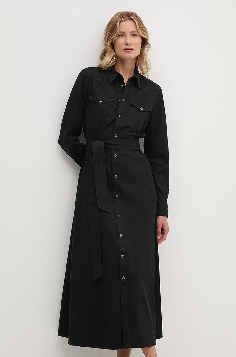 Polo Ralph Lauren sukienka bawełniana kolor czarny maxi rozkloszowana