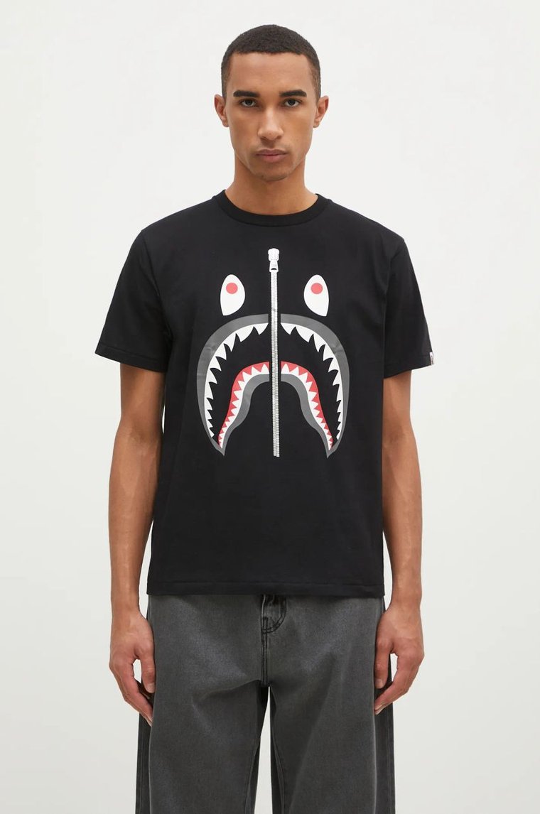 A Bathing Ape t-shirt bawełniany Shark męski kolor czarny z nadrukiem 1K80110003