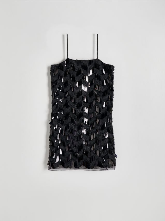 Reserved - Sukienka mini z cekinami - czarny