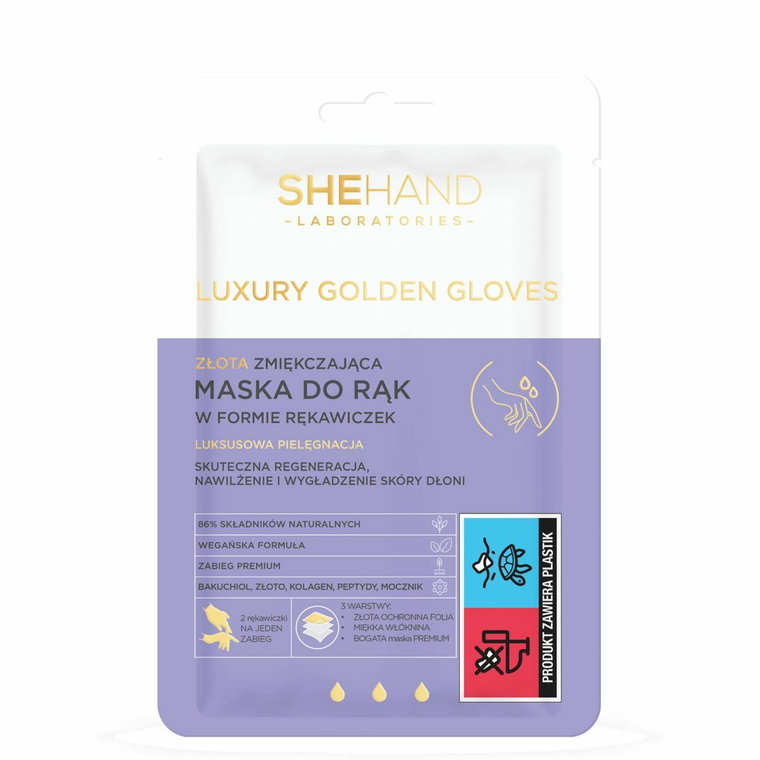 Shehand Luxury Golden Gloves Złota, zmiękczająca Maska do rąk w formie rękawiczek 1 para