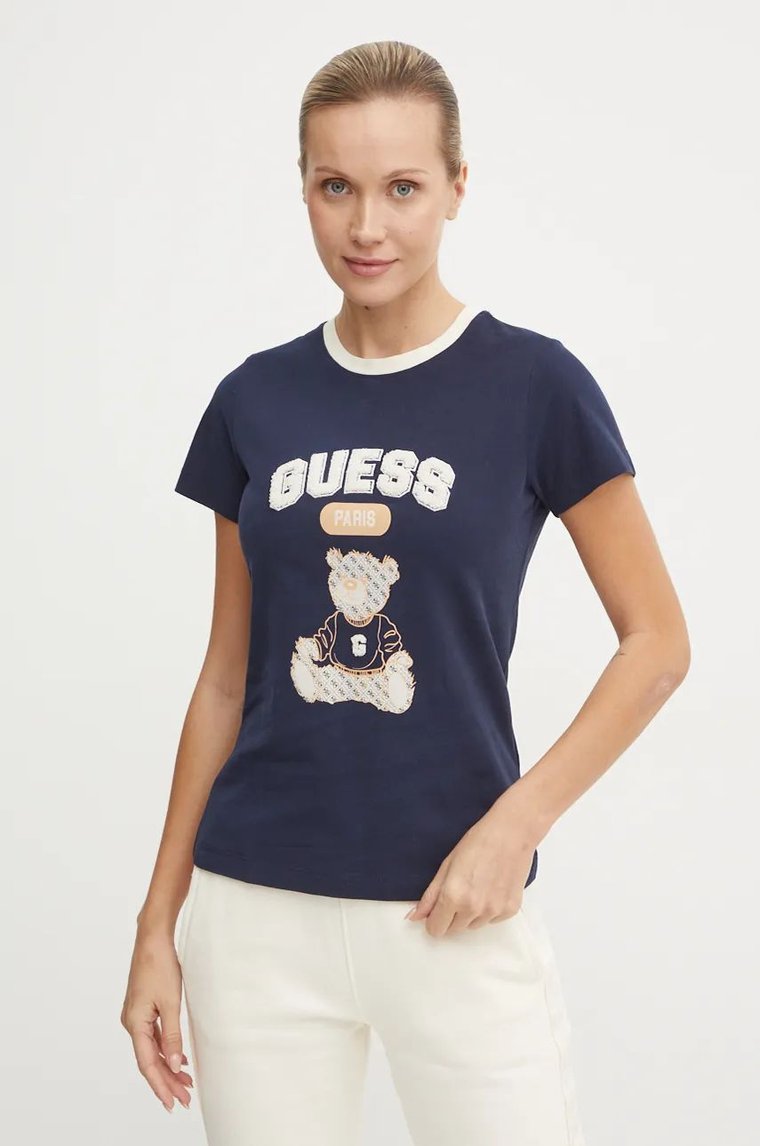 Guess t-shirt bawełniany SARAH damski kolor granatowy V4BI10 KA260