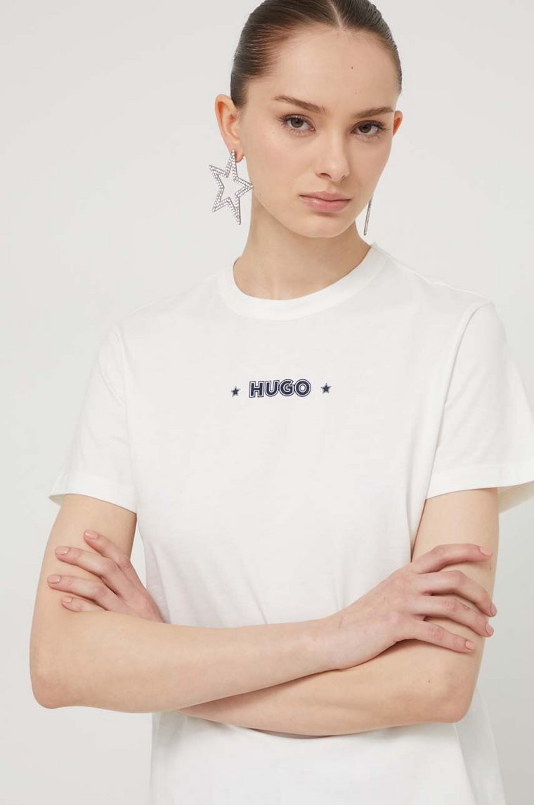HUGO t-shirt bawełniany damski kolor biały 50518339