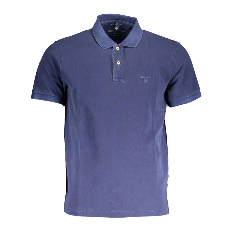 Niebieska Bawełniana Koszulka Polo, Krótki Rękaw, Logo Gant