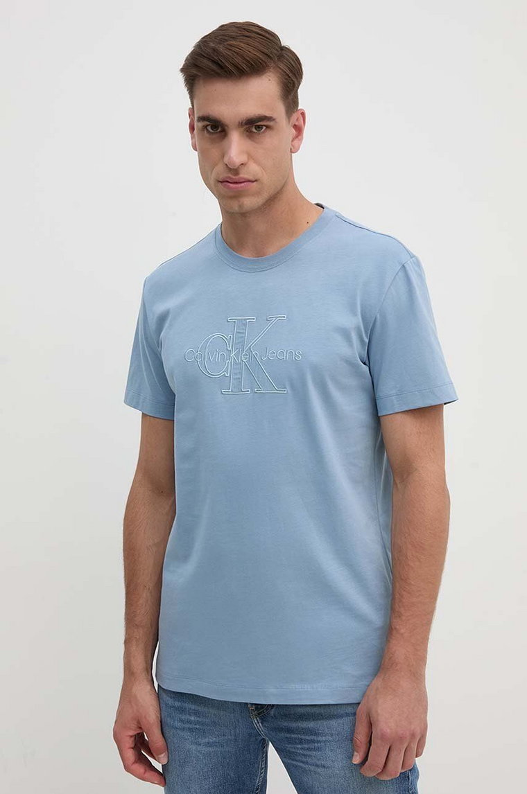 Calvin Klein Jeans t-shirt bawełniany męski kolor niebieski z aplikacją J30J325916