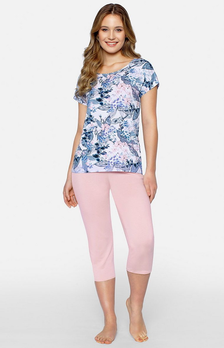 Wiskozowa piżama damska z krótkim rękawem Primavera, Kolor różowo-niebieski, Rozmiar S, Babella