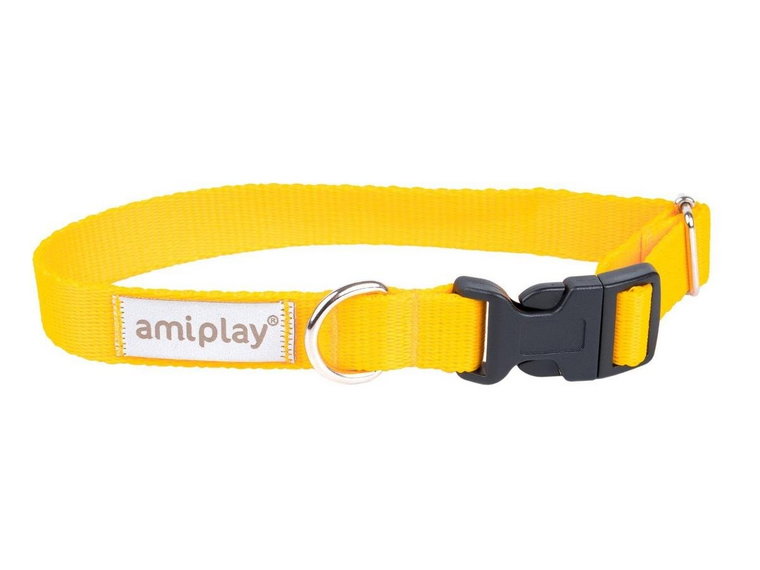 Obroża regulowana AMIPLAY Samba, żółta, rozmiar S, 1,5x20-35 cm