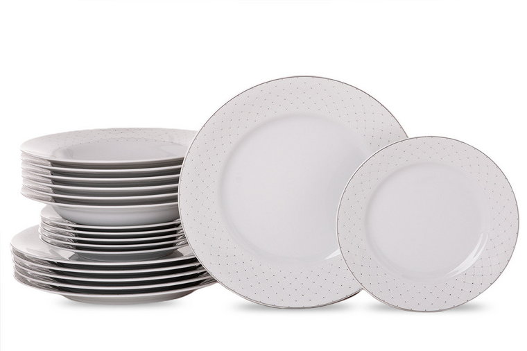 Zestaw obiadowy porcelana 18 elementów biały wzór dla 6 os. AMELIA CARMEN Konsimo