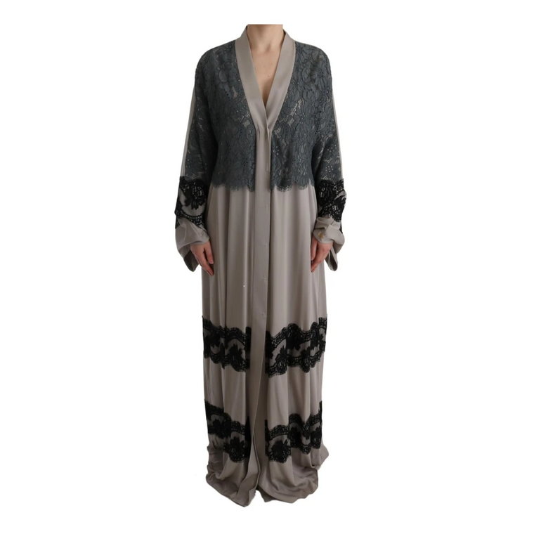 Gray Floral Applique Lace Kaftan Dress Dolce & Gabbana