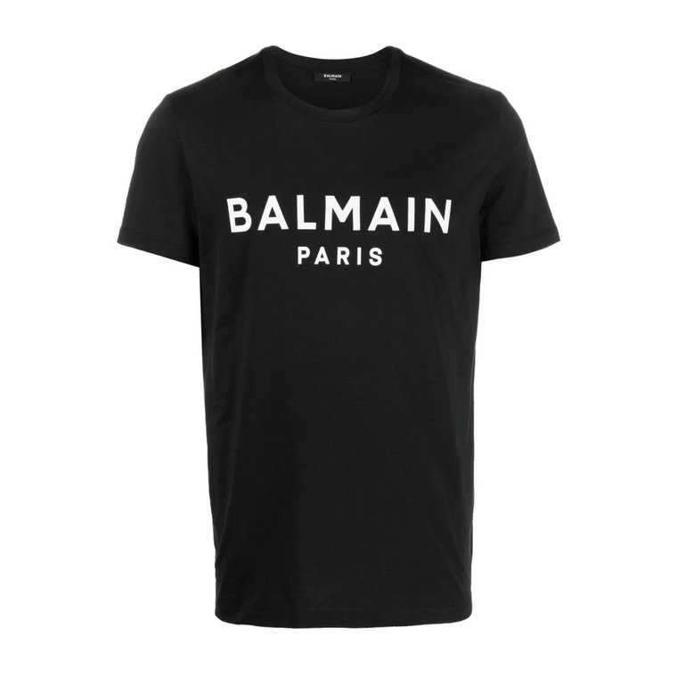 Czarna koszulka z nadrukiem logo Balmain