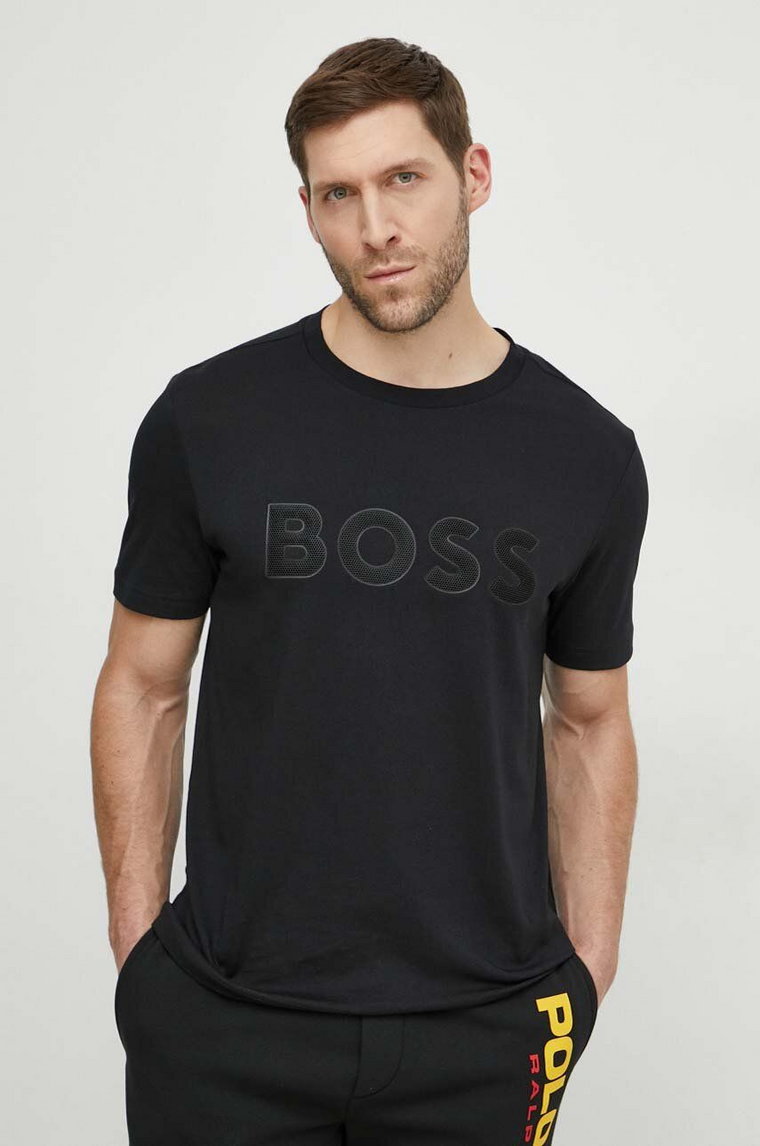 Boss Green t-shirt bawełniany męski kolor czarny z nadrukiem