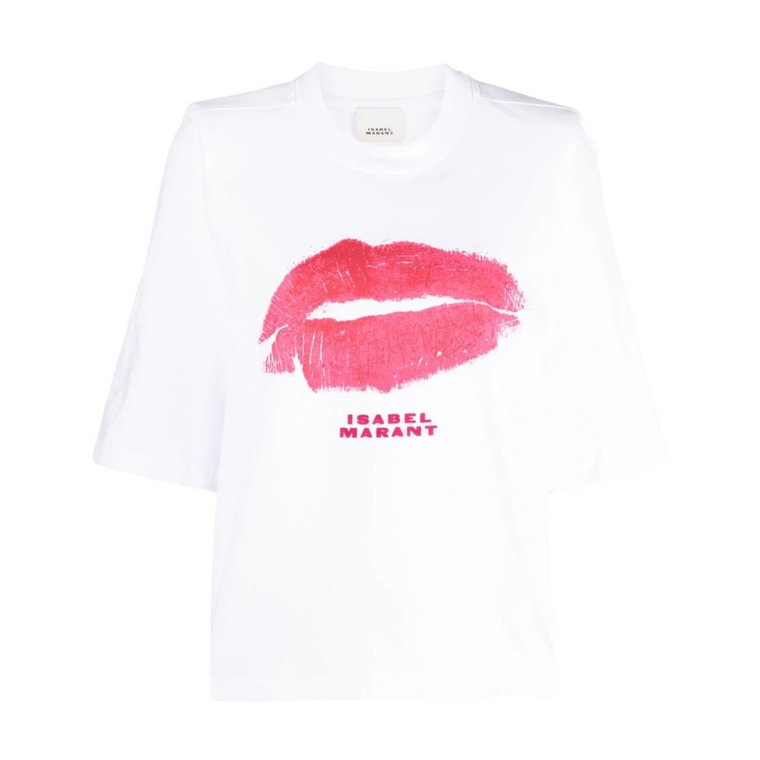 Bawełniany T-shirt z motywem ust Biały Isabel Marant