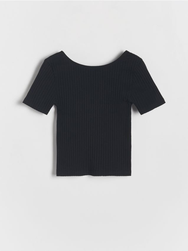 Reserved - Prążkowany t-shirt - czarny