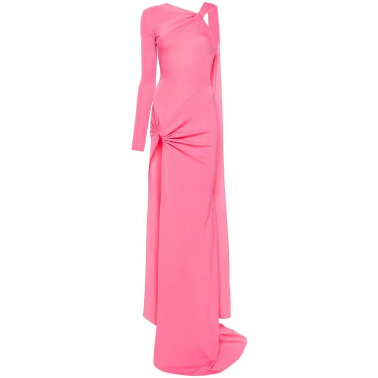 Różowa Asymetryczna Sukienka z Długim Rękawem David Koma