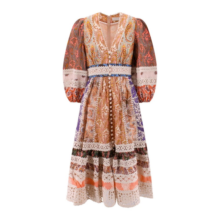 Wielokolorowa Sukienka Midi z Wzorem Paisley Zimmermann