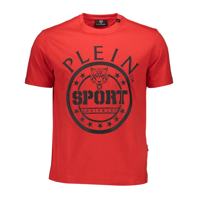 Czerwona Bawełniana Koszulka z Nadrukiem Plein Sport