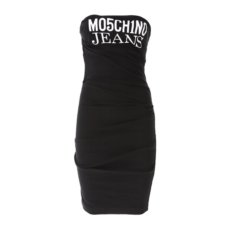 Czarna Sukienka z Logo na Ramiączkach Moschino