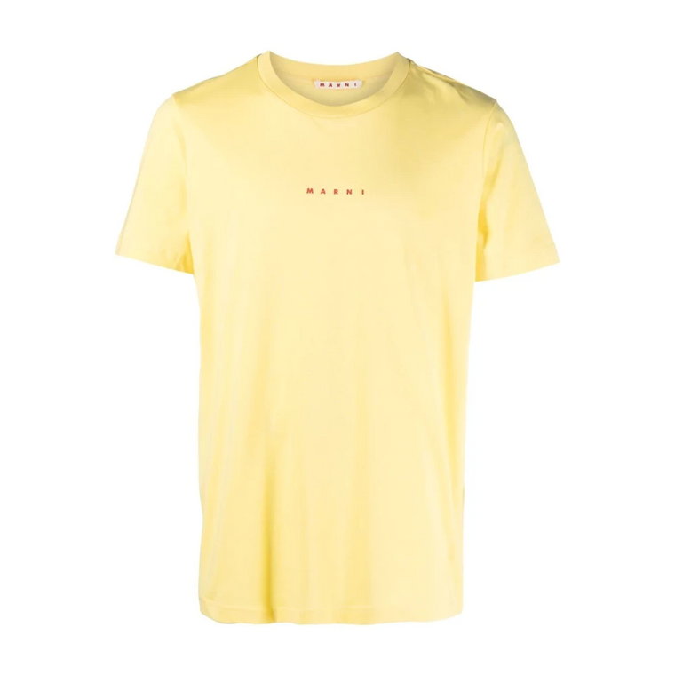 Żółta koszulka z krótkim rękawem i nadrukiem logo Marni