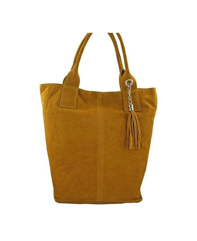 Shopper bag - torebka damska zamszowa - Żółta ciemna