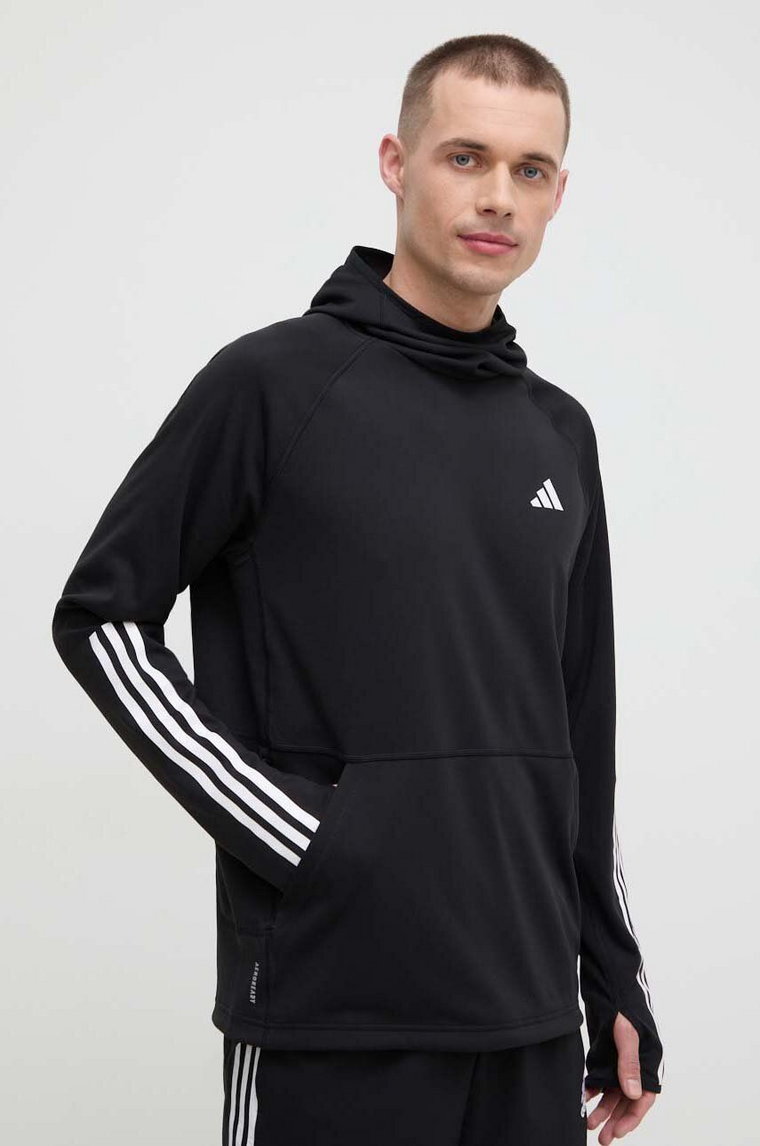 adidas Performance bluza do biegania Own the Run kolor czarny z kapturem z nadrukiem IK4984